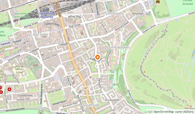 Map showing the location of Pleasance Courtyard in Edinburgh