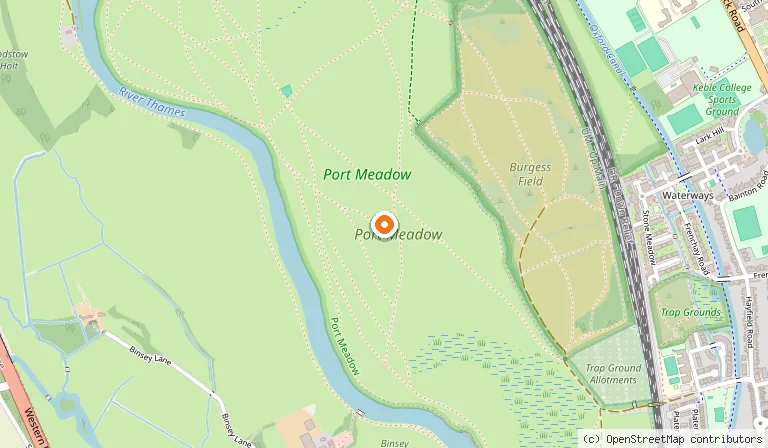 Map showing the location of Port Meadow in Oxford