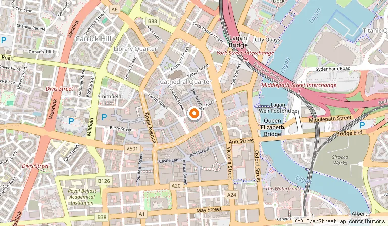 Map showing the location of Premier Inn Belfast City Cathedral Quarter in Belfast
