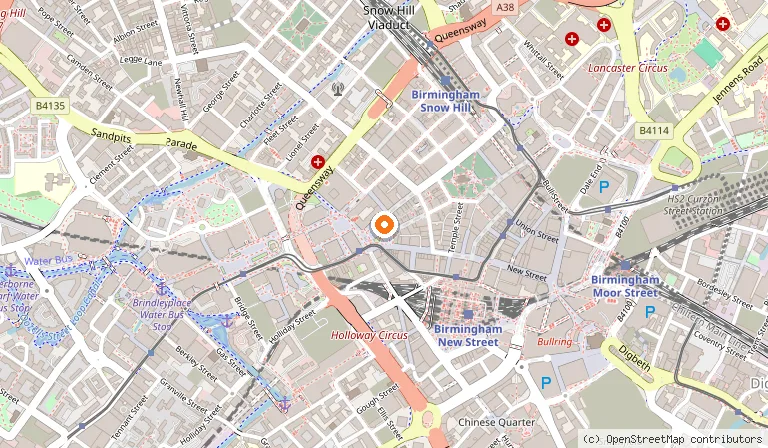 Map showing the location of Premier Inn Birmingham City - Waterloo St in Birmingham
