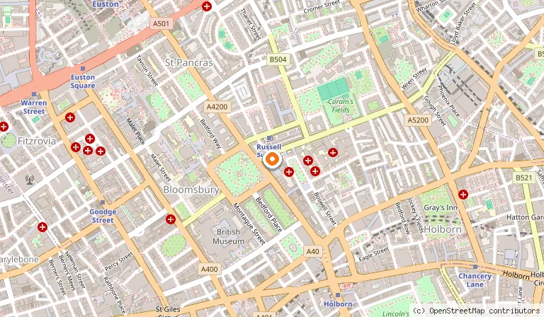 Map showing the location of President Hotel in London