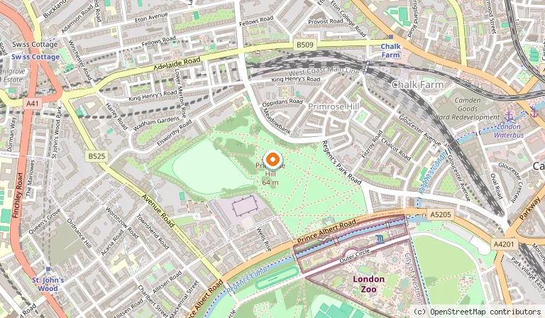 Map showing the location of Primrose Hill in London
