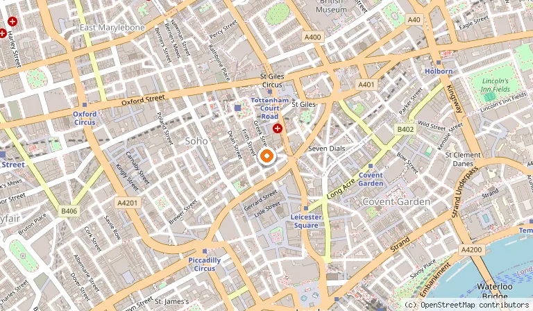Map showing the location of Prince Edward Theatre in London