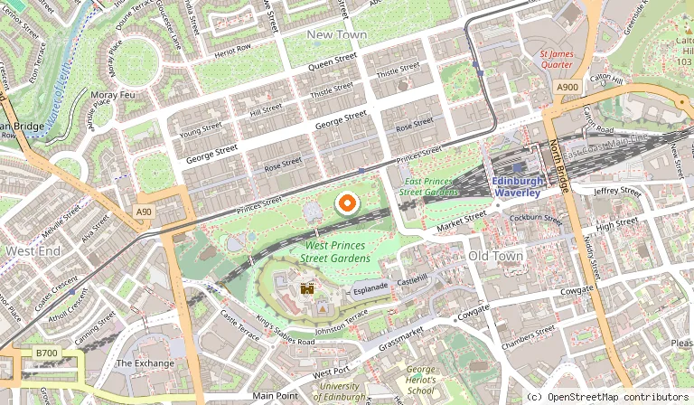 Map showing the location of Princes Street Gardens in Edinburgh