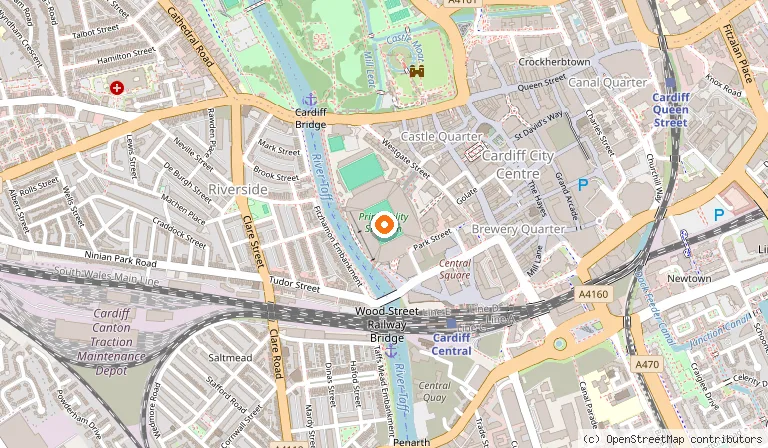Map showing the location of Principality Stadium in Cardiff