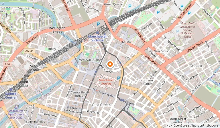 Map showing the location of Printworks in Manchester