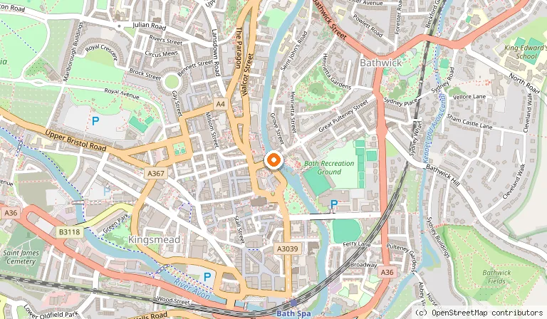 Map showing the location of Pulteney Bridge in Bath