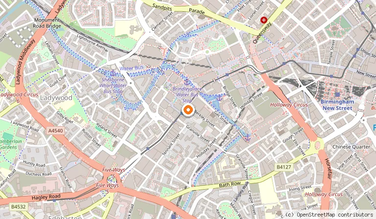 Map showing the location of Pushkar Cocktail Bar & Dining in Birmingham