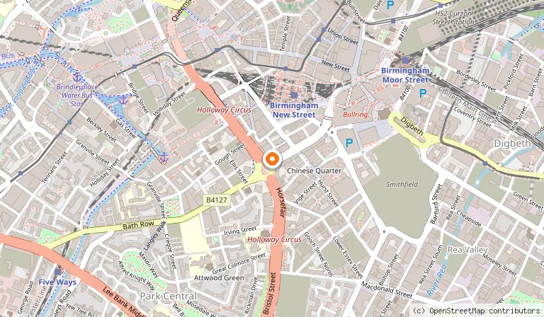 Map showing the location of Radisson Blu Hotel, Birmingham in Birmingham