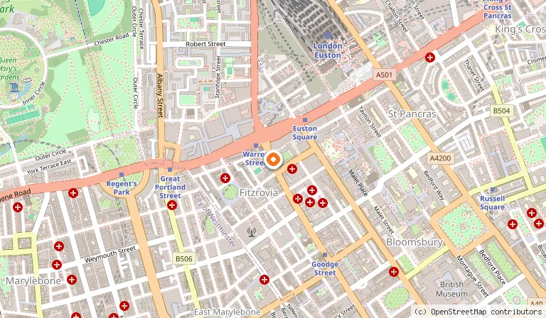 Map showing the location of Radisson Blu Hotel, London Euston Square in London