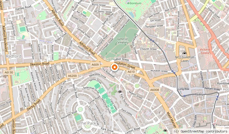 Map showing the location of Raglan Road Irish Bar in Nottingham