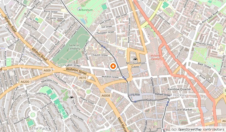 Map showing the location of Rescue Rooms in Nottingham