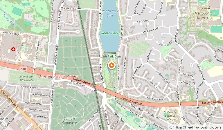 Map showing the location of Roath Park in Cardiff