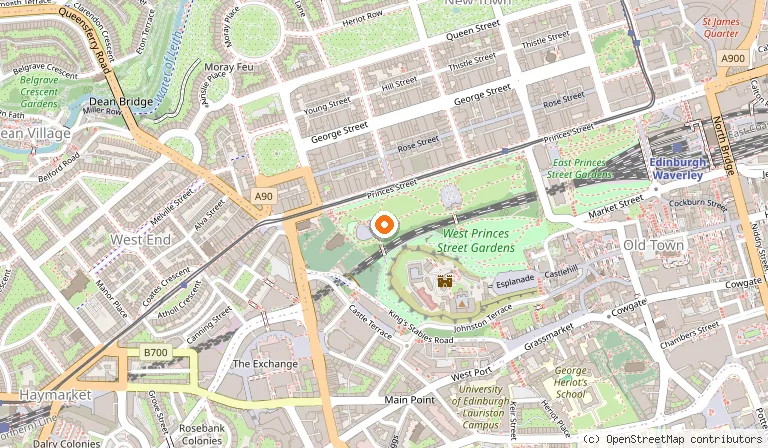 Map showing the location of Ross Fountain in Edinburgh