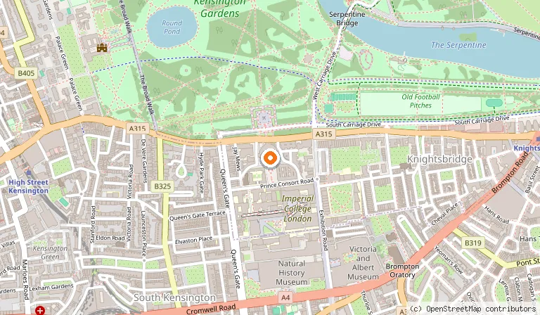 Map showing the location of Royal Albert Hall in London