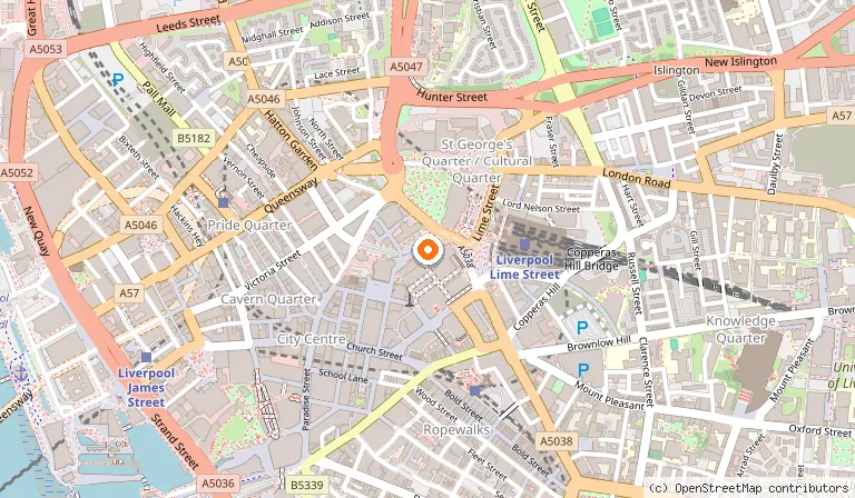Map showing the location of Royal Court Theatre in Liverpool