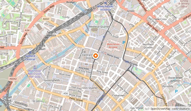 Map showing the location of Royal Exchange Theatre in Manchester