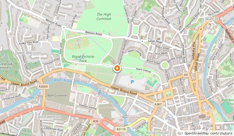 Map showing the location of Royal Victoria Park in Bath