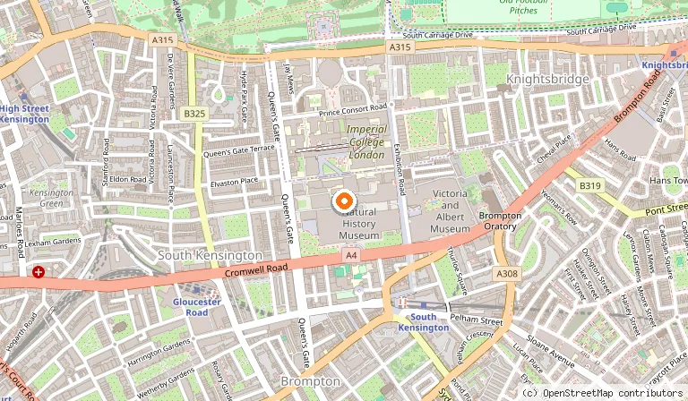 Map showing the location of Science Museum in London