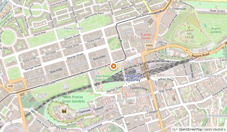 Map showing the location of Scott Monument in Edinburgh