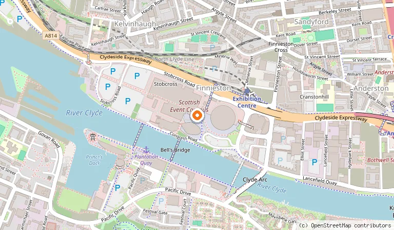 Map showing the location of Scottish Event Campus in Glasgow