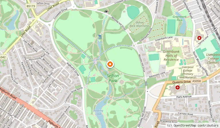 Map showing the location of Sefton Park in Liverpool