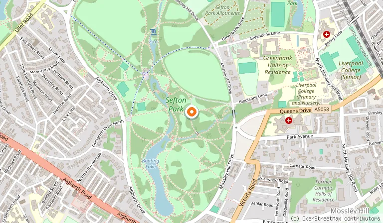 Map showing the location of Sefton Park Palm House in Liverpool