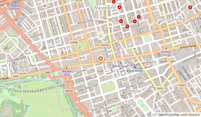 Map showing the location of Selfridges in London