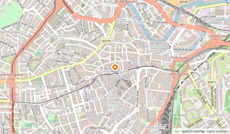Map showing the location of Sheffield Cathedral in Sheffield