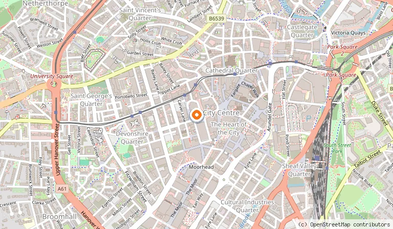 Map showing the location of Sheffield City Hall in Sheffield
