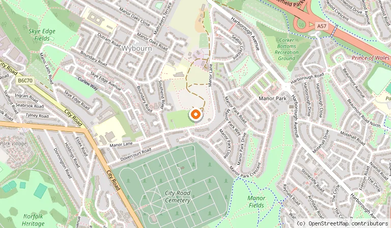 Map showing the location of Sheffield Manor Lodge in Sheffield