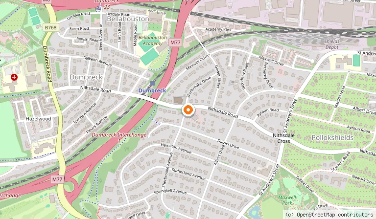 Map showing the location of Sherbrooke Castle Hotel in Glasgow