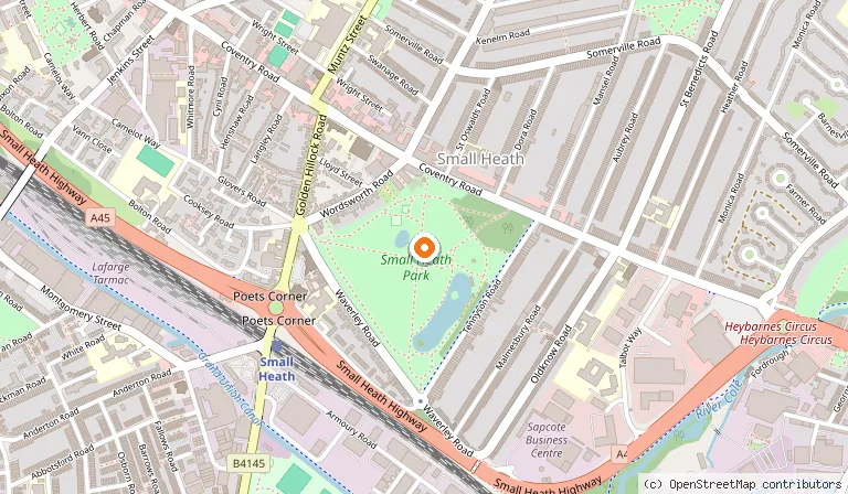 Map showing the location of Small Heath Park in Birmingham
