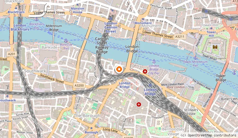 Map showing the location of Southwark Cathedral in London