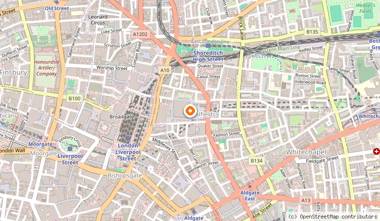 Map showing the location of Spitalfields Market in London