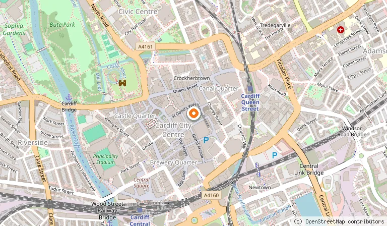 Map showing the location of St David's Dewi Sant in Cardiff