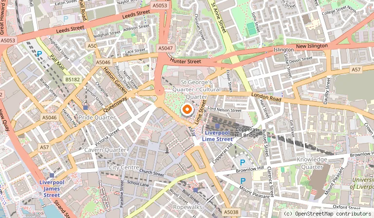 Map showing the location of St George's Hall in Liverpool