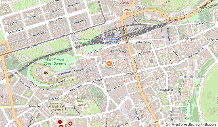 Map showing the location of St Giles' Cathedral in Edinburgh