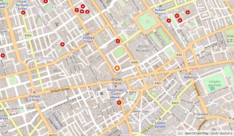 Map showing the location of St Giles London - A St Giles Hotel in London