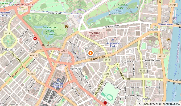Map showing the location of St. James' Court A Taj Hotel London in London