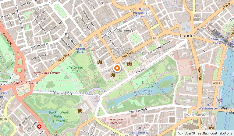 Map showing the location of St. James's Palace in London