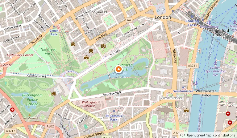 Map showing the location of St James's Park in London
