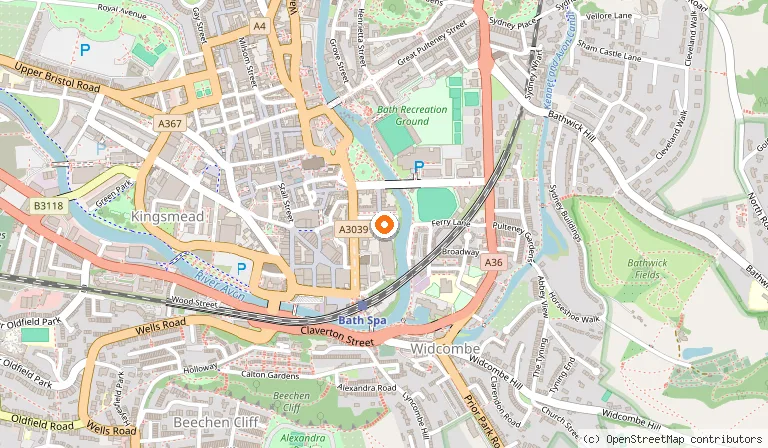 Map showing the location of St John The Evangelist's Church in Bath