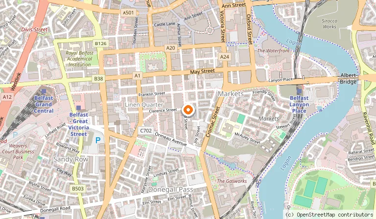 Map showing the location of St Malachy's Church in Belfast