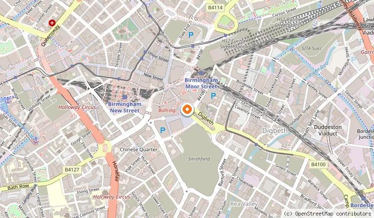 Map showing the location of St. Martin's Church in Birmingham