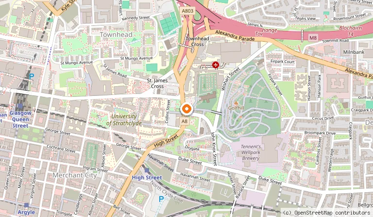 Map showing the location of St. Mungo Museum of Religious Life and Art in Glasgow