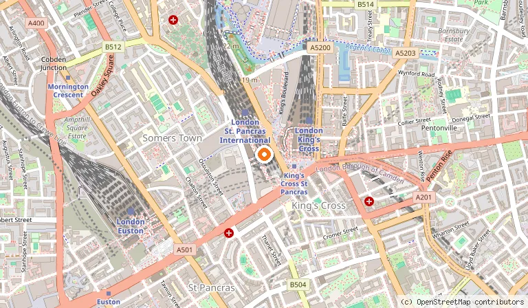 Map showing the location of St Pancras International Station in London