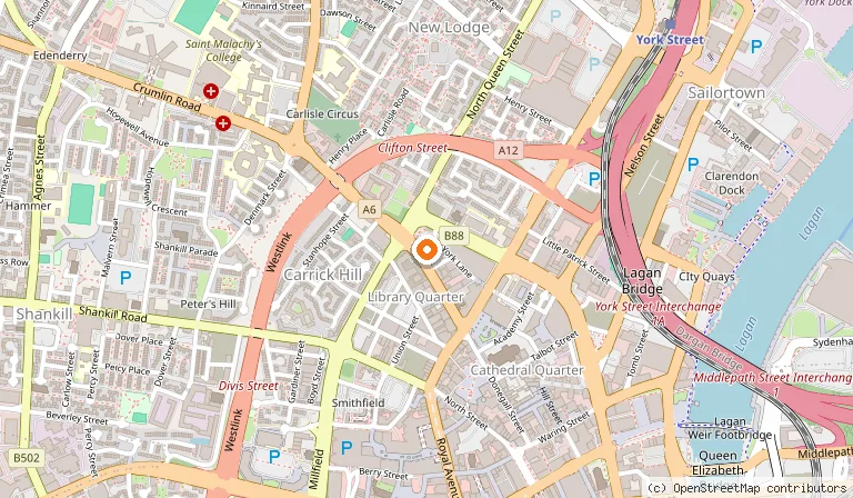 Map showing the location of St Patrick's Church, Belfast in Belfast