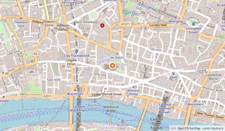 Map showing the location of St. Paul's Cathedral in London