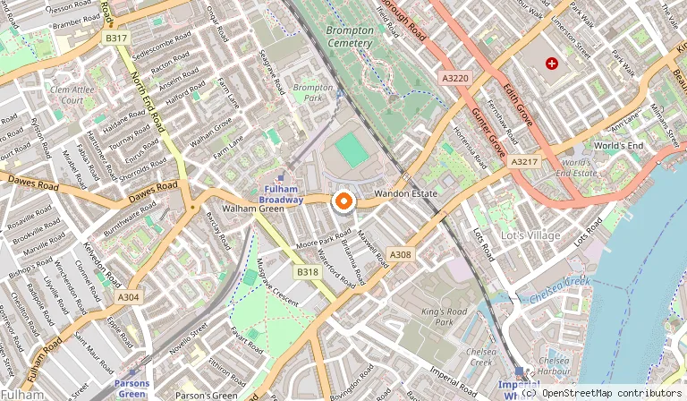 Map showing the location of Stamford Bridge Hotel London in London